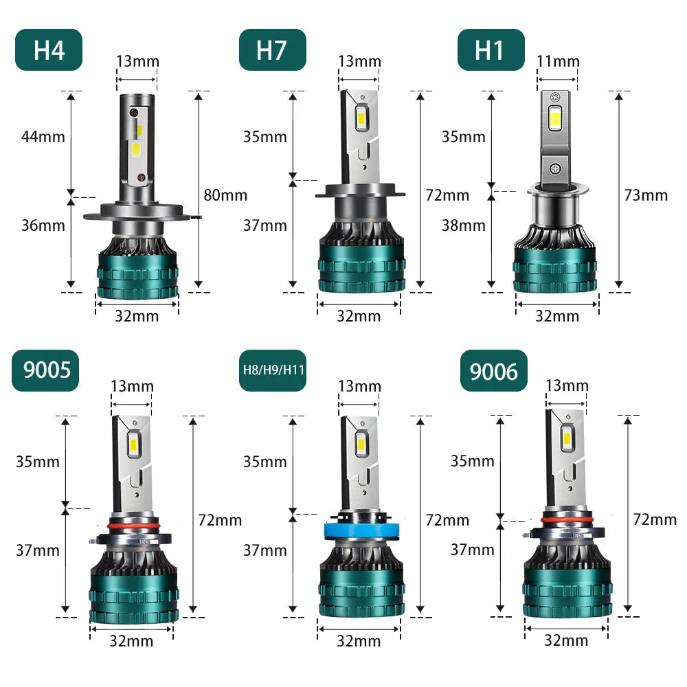 1 Pair of Canbus LED Headlight H4 LED H7 LED H8 H9 H11 H1 9005 HB3 9006 HB4 880 881 H13 9007 H16 5202